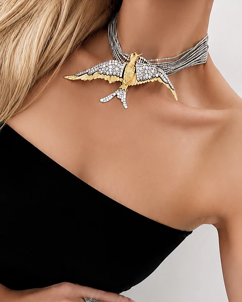 Maxi Choker Águila  Strass Silver Gold