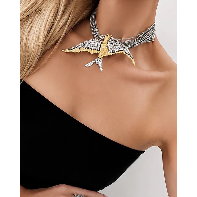 Maxi Choker Águila  Strass Silver Gold