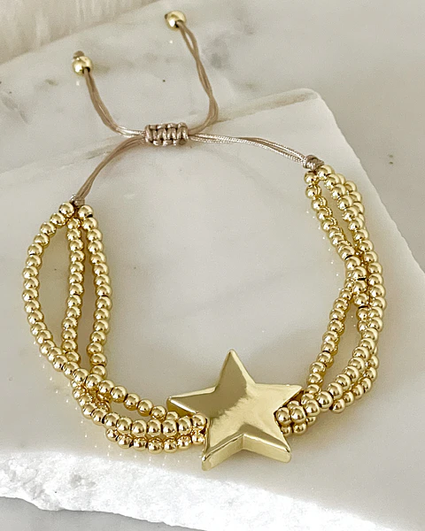 Pulsera Estrella Triple balines gold