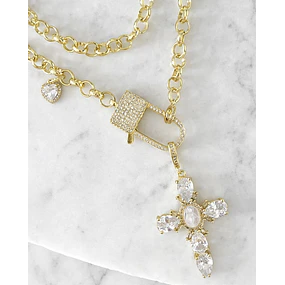 Collar XL Maxi Cruz Cristales  Broche Candado Gold