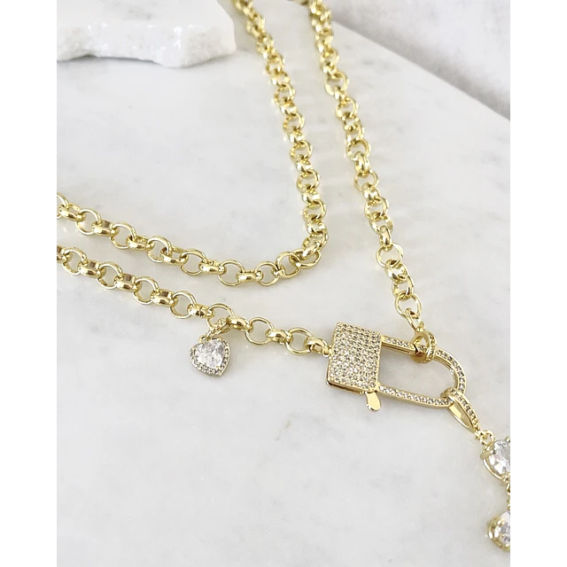 Collar XL Maxi Cruz Cristales  Broche Candado Gold