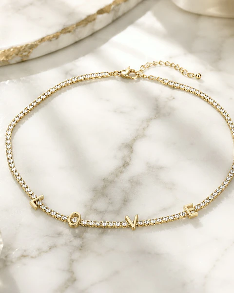 Collar Choker LOVE cristales gold