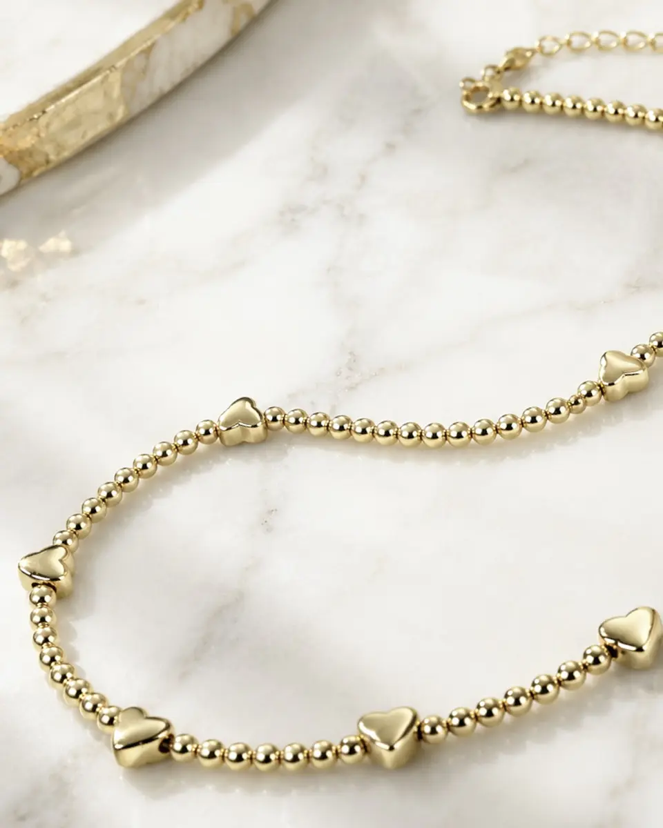 Collar Balines Corazones gold 3