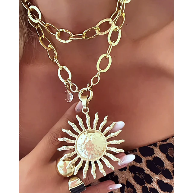 Collar XL Maxi Sol eslabones Martillados Gold