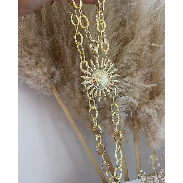 Collar XL Maxi Sol eslabones Martillados Gold