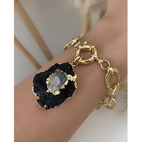 Pulsera Maxi Turnalina Cuarzo Eslabones Martillados Gold 