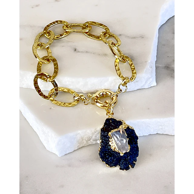 Pulsera Maxi Turnalina Cuarzo Eslabones Martillados Gold 
