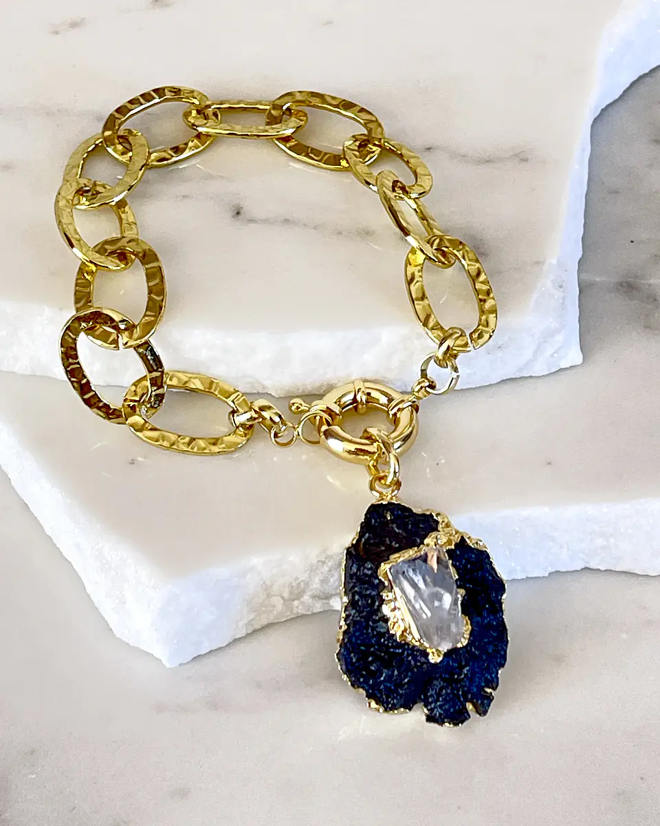 Pulsera Maxi Turnalina Cuarzo Eslabones Martillados Gold  2