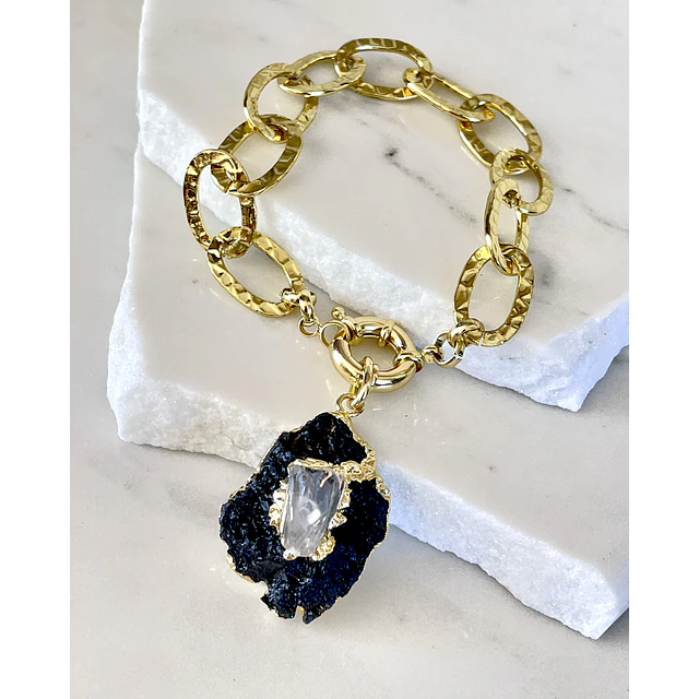 Pulsera Maxi Turnalina Cuarzo Eslabones Martillados Gold 