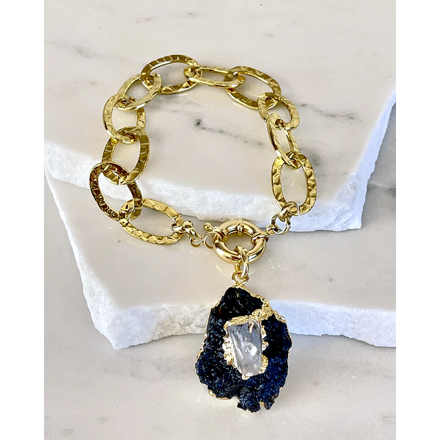 Pulsera Maxi Turnalina Cuarzo Eslabones Martillados Gold 