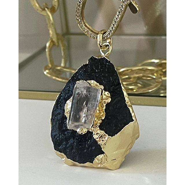 Collar XL Turmalina Negra Cuarzo Broche Candado Luxury gold 