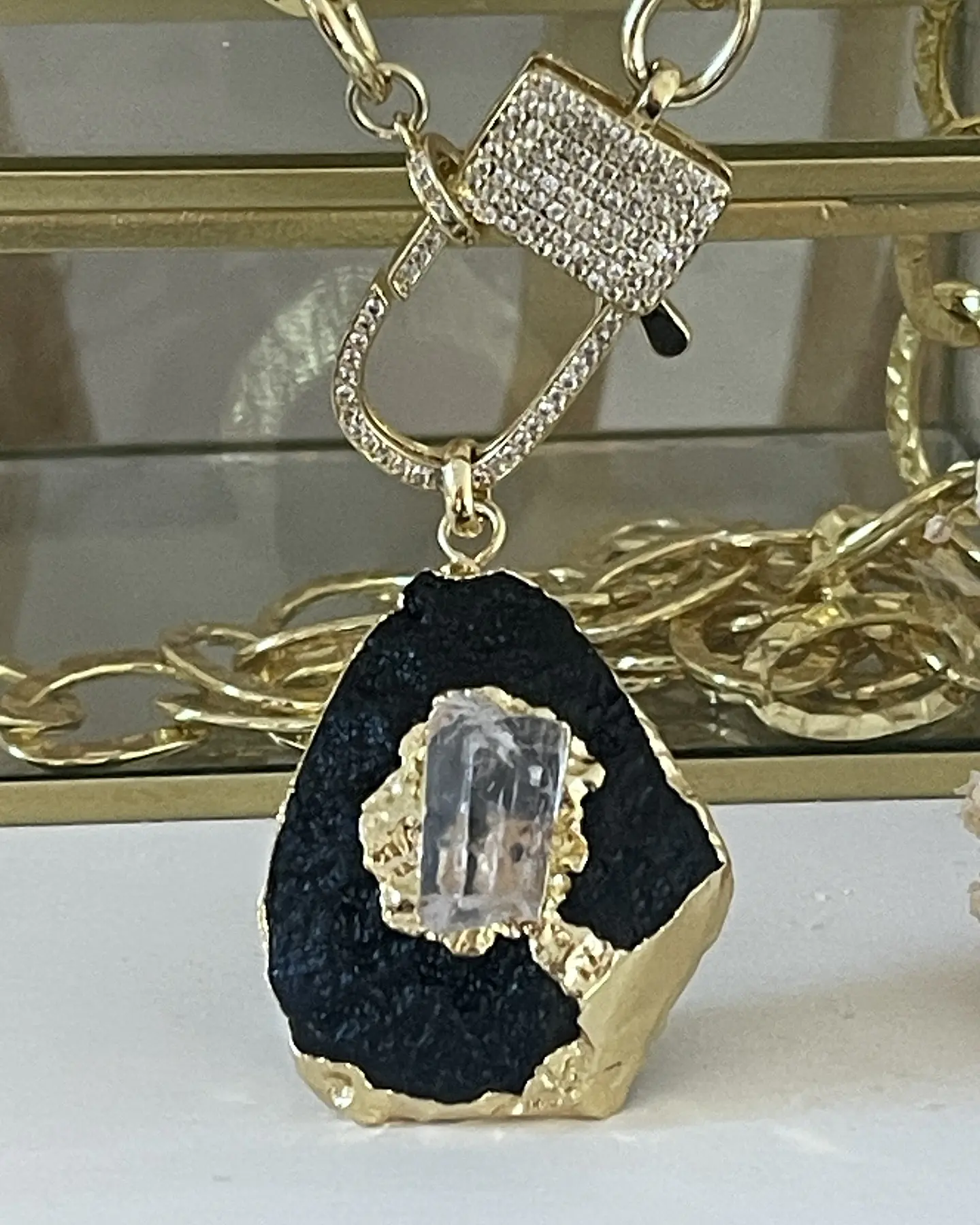 Collar XL Turmalina Negra Cuarzo Broche Candado Luxury gold  7