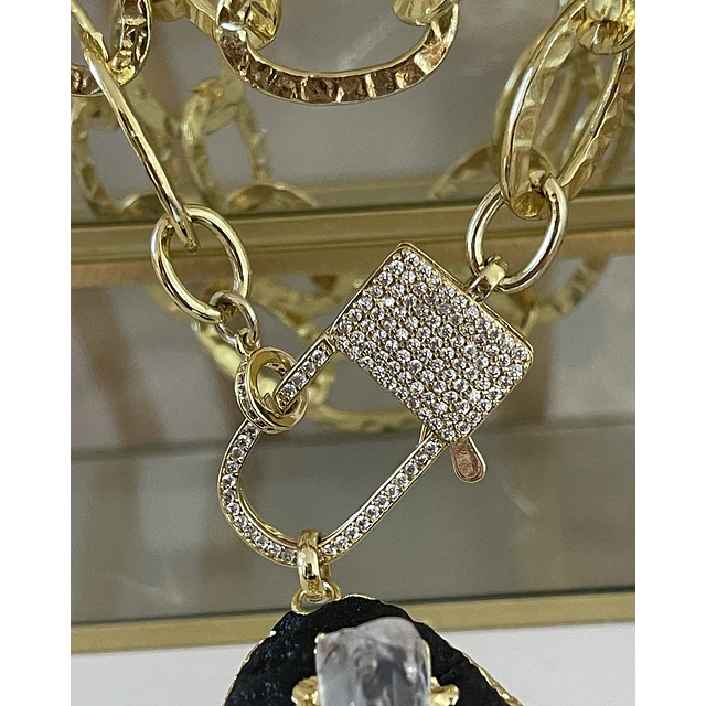 Collar XL Turmalina Negra Cuarzo Broche Candado Luxury gold 