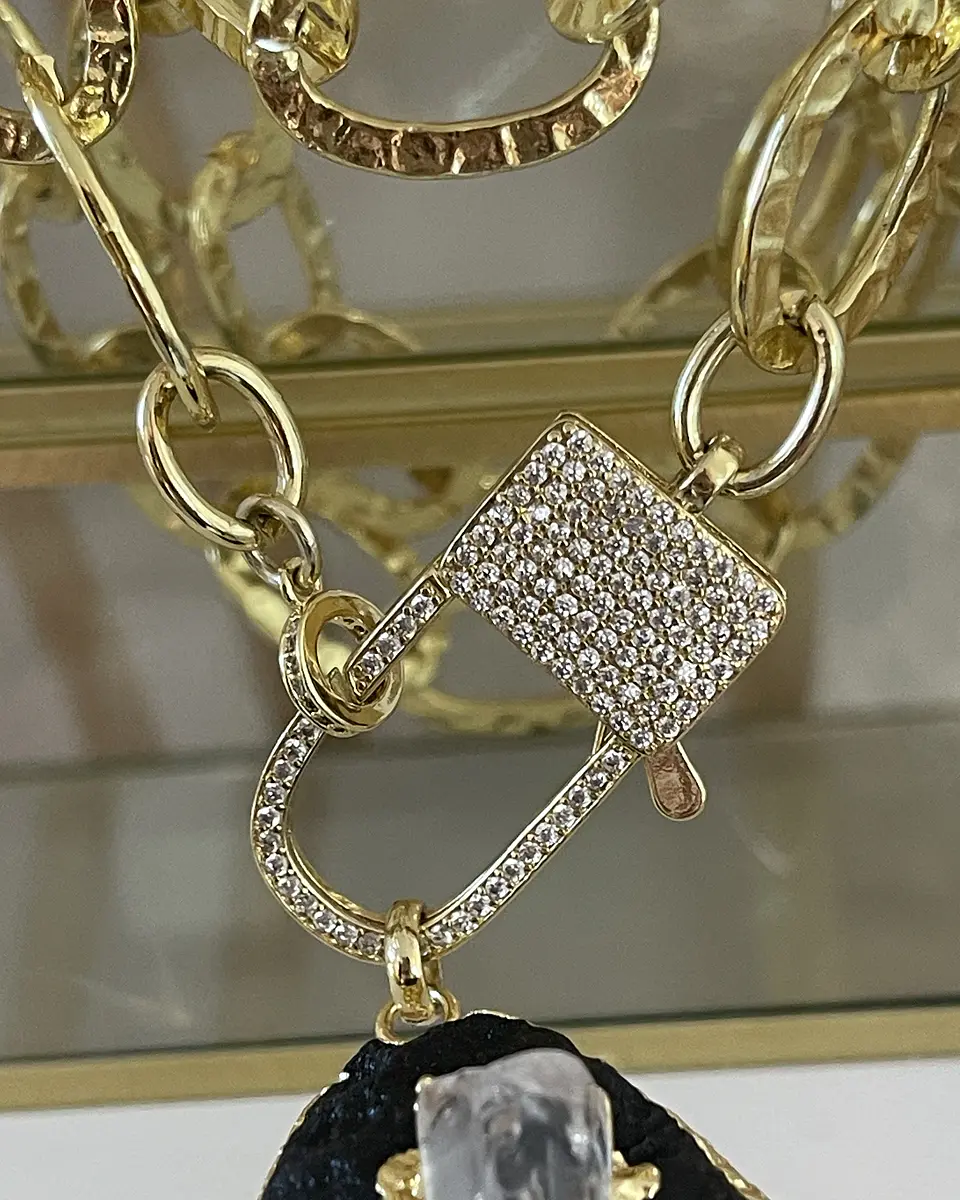 Collar XL Turmalina Negra Cuarzo Broche Candado Luxury gold  9