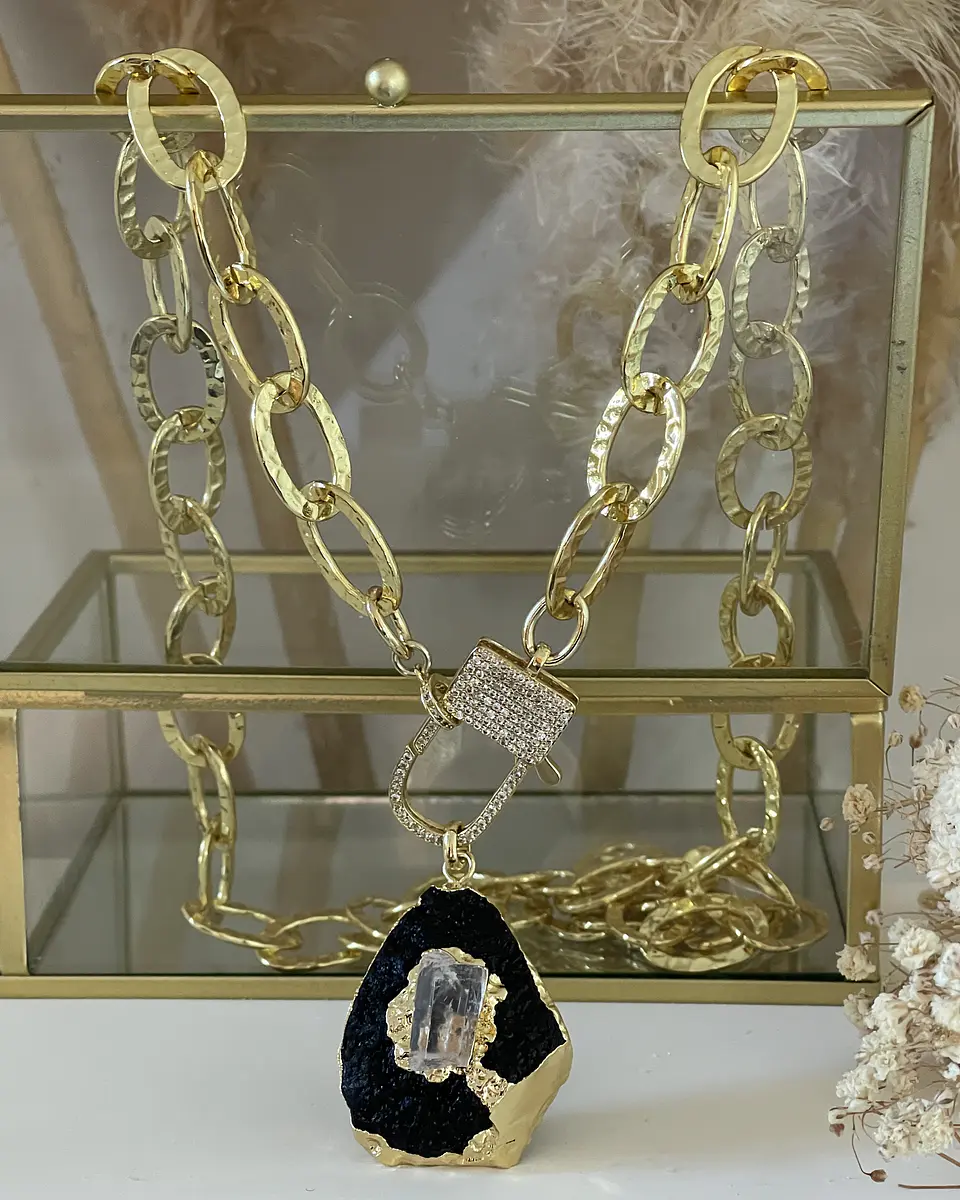 Collar XL Turmalina Negra Cuarzo Broche Candado Luxury gold  10