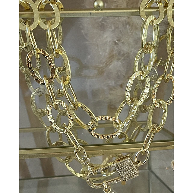 Collar XL Turmalina Negra Cuarzo Broche Candado Luxury gold 