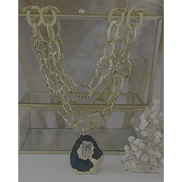 Collar XL Turmalina Negra Cuarzo Broche Candado Luxury gold 