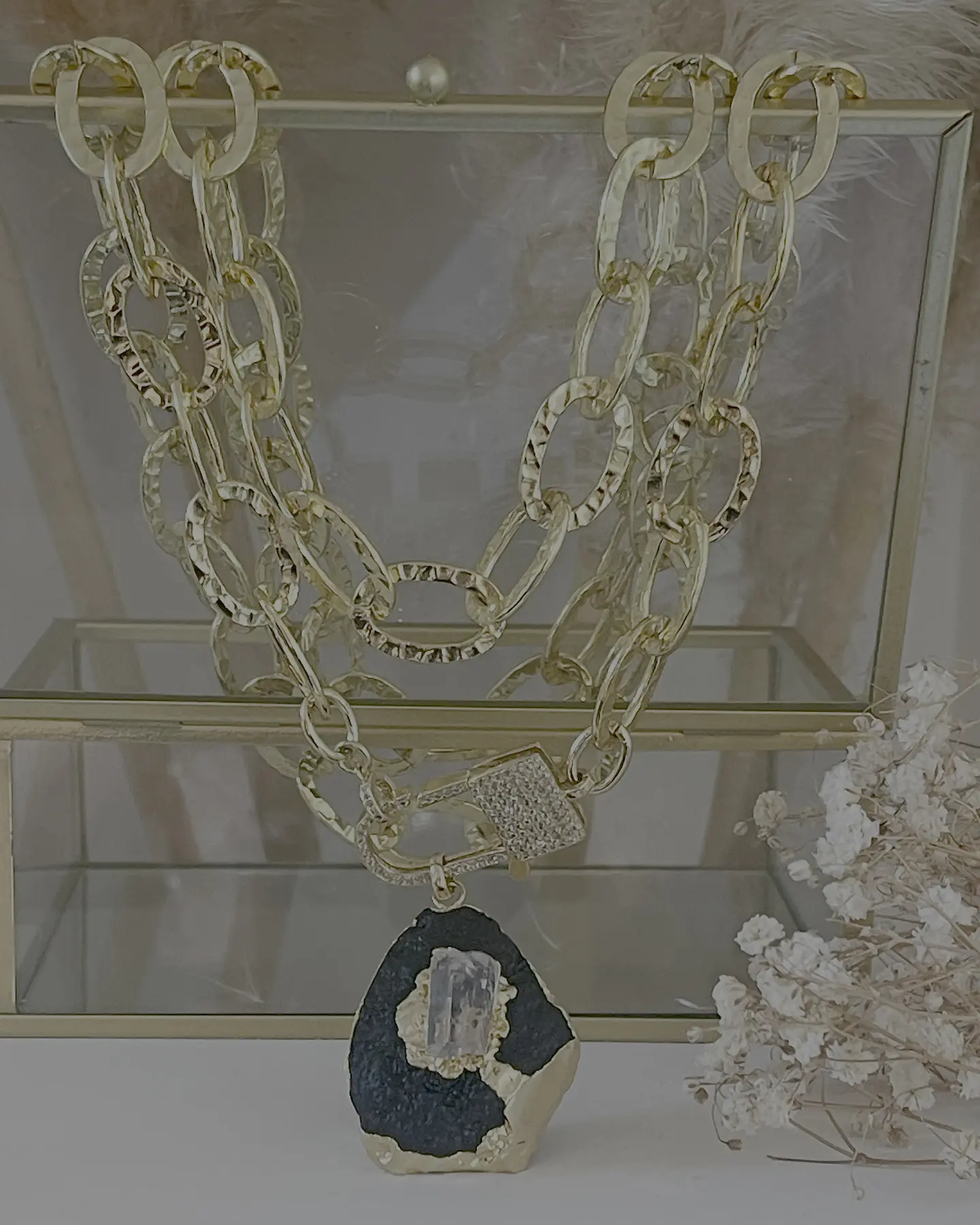 Collar XL Turmalina Negra Cuarzo Broche Candado Luxury gold  6