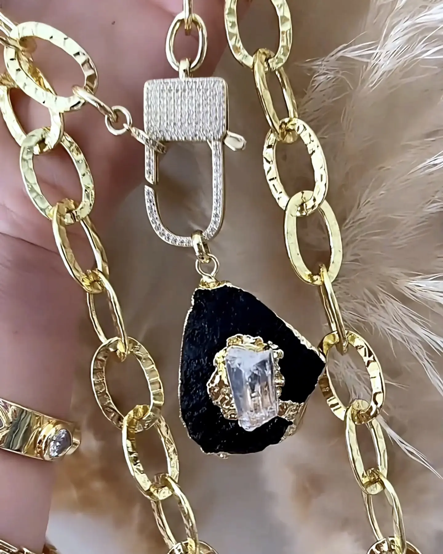 Collar XL Turmalina Negra Cuarzo Broche Candado Luxury gold  2