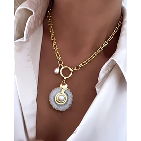 Collar Cuarzo Perla eslabones Tiffany gold