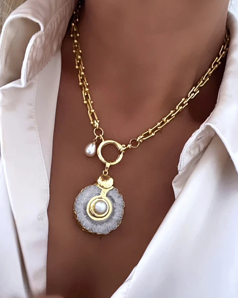 Collar Cuarzo Perla eslabones Tiffany gold