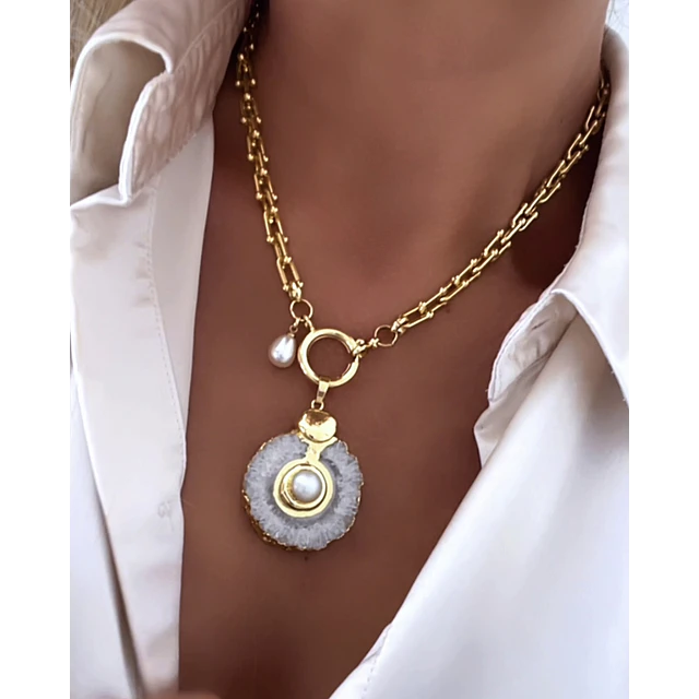 Collar Cuarzo Perla eslabones Tiffany gold