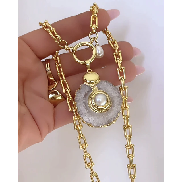 Collar Cuarzo Perla eslabones Tiffany gold
