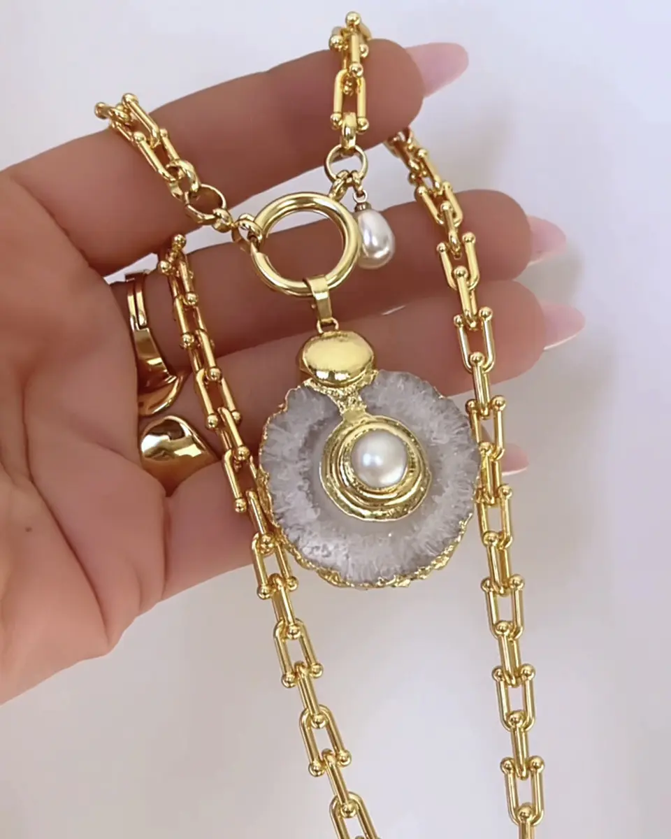 Collar Cuarzo Perla eslabones Tiffany gold 6