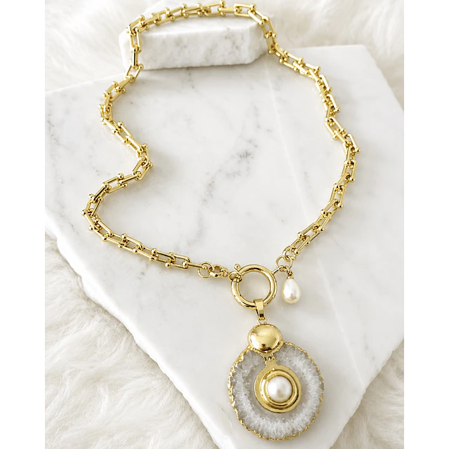Collar Cuarzo Perla eslabones Tiffany gold