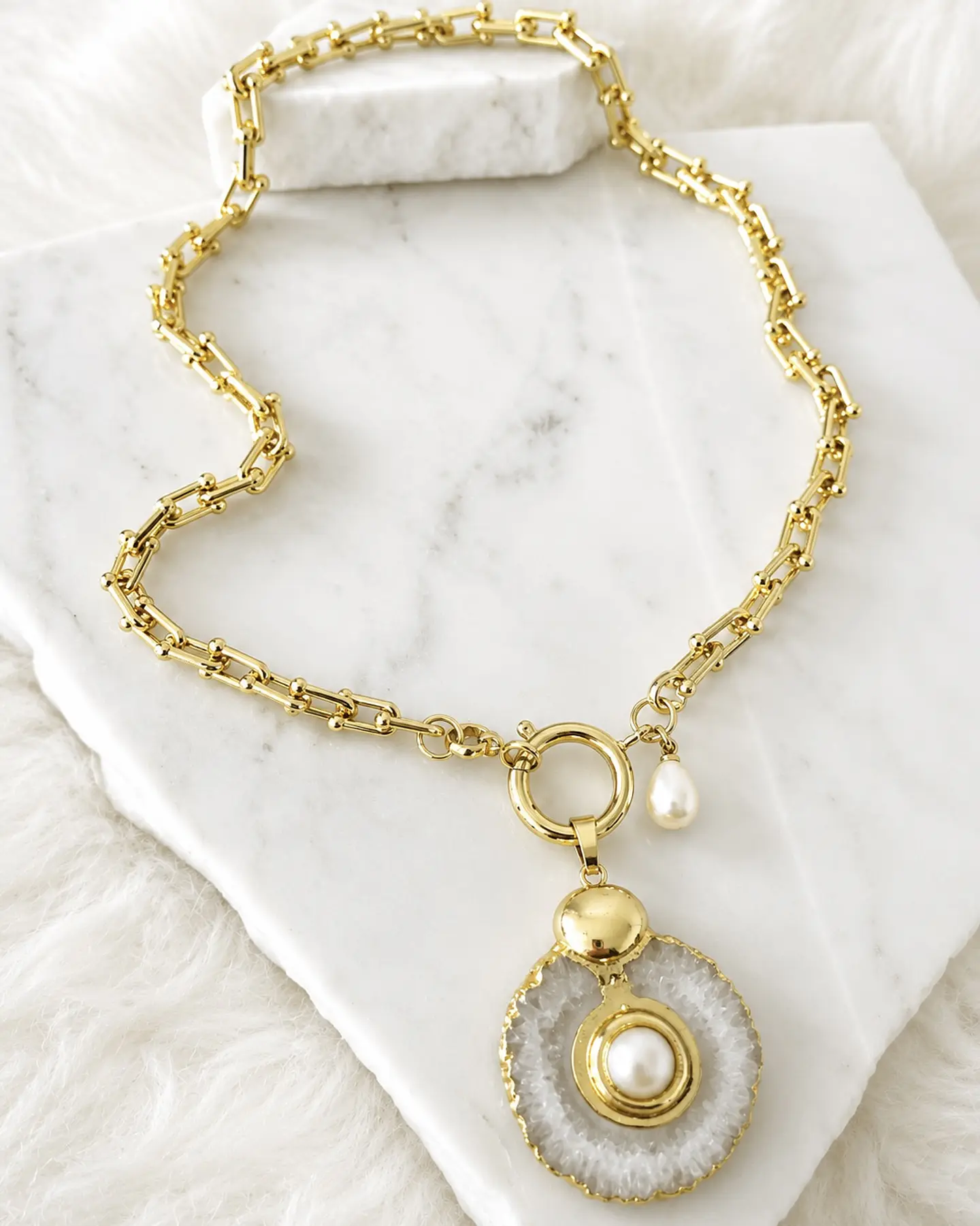 Collar Cuarzo Perla eslabones Tiffany gold 4
