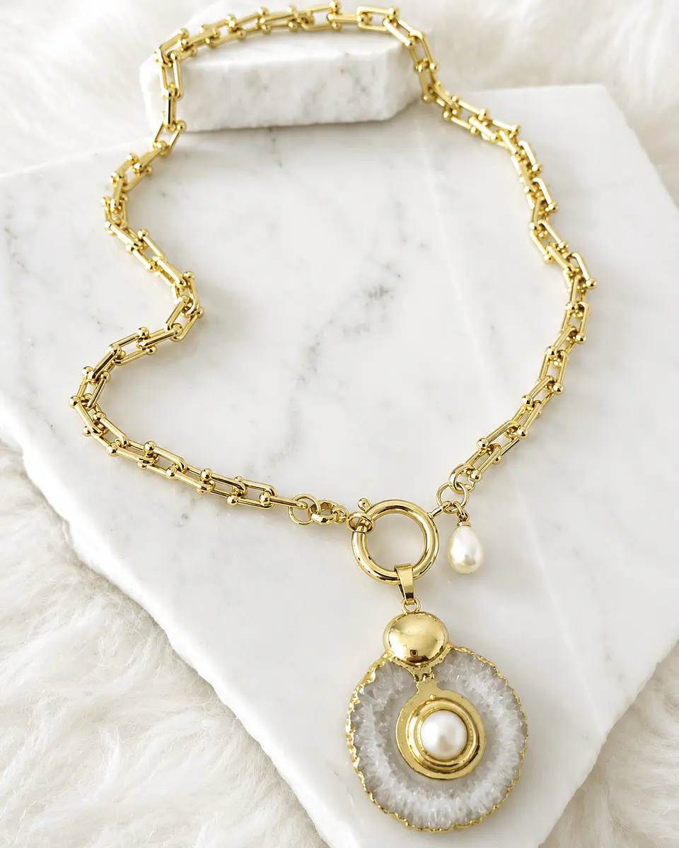Collar Cuarzo Perla eslabones Tiffany gold 4