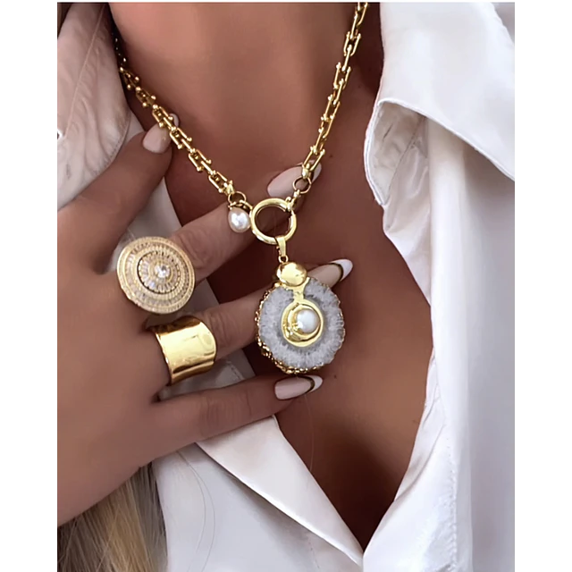 Collar Cuarzo Perla eslabones Tiffany gold