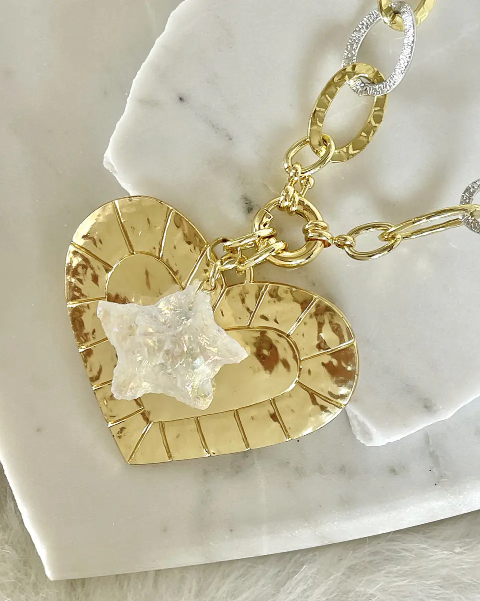 Collar XL Maxi Corazón Estrella cuarzo tornasol gold 6