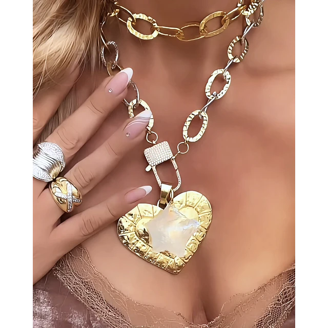 Collar XL Maxi Corazón Estrella cuarzo tornasol gold