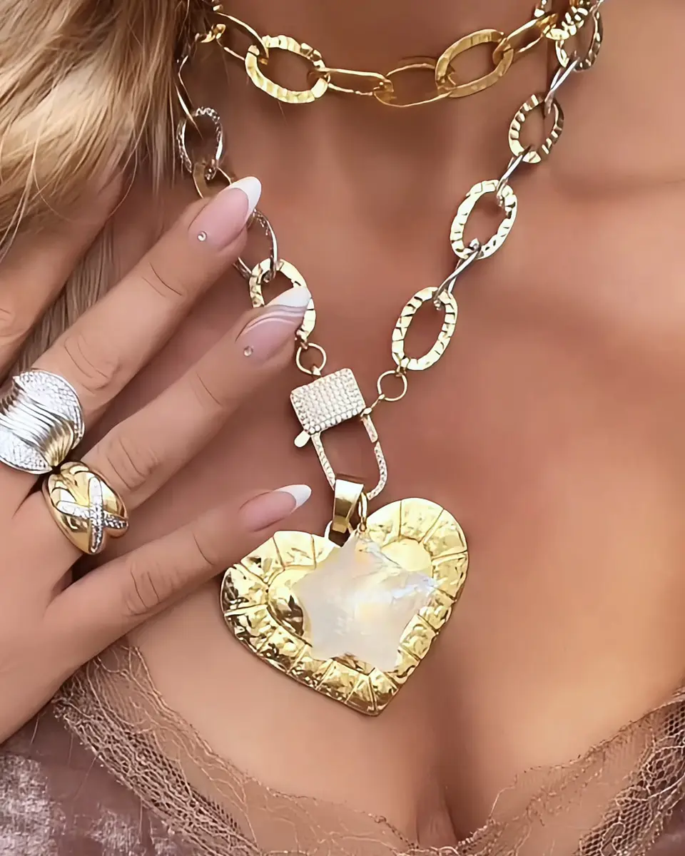 Collar XL Maxi Corazón Estrella cuarzo tornasol gold 3