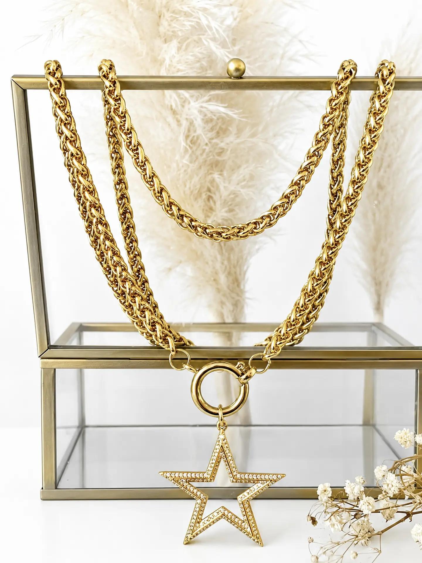 Collar XL Maxi Estrella Circones eslabones trigo gold 2