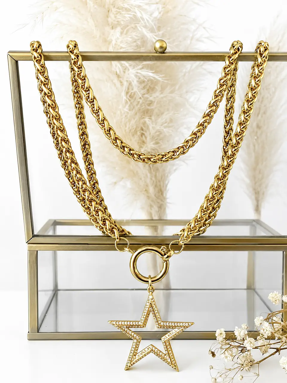 Collar XL Maxi Estrella Circones eslabones trigo gold 2