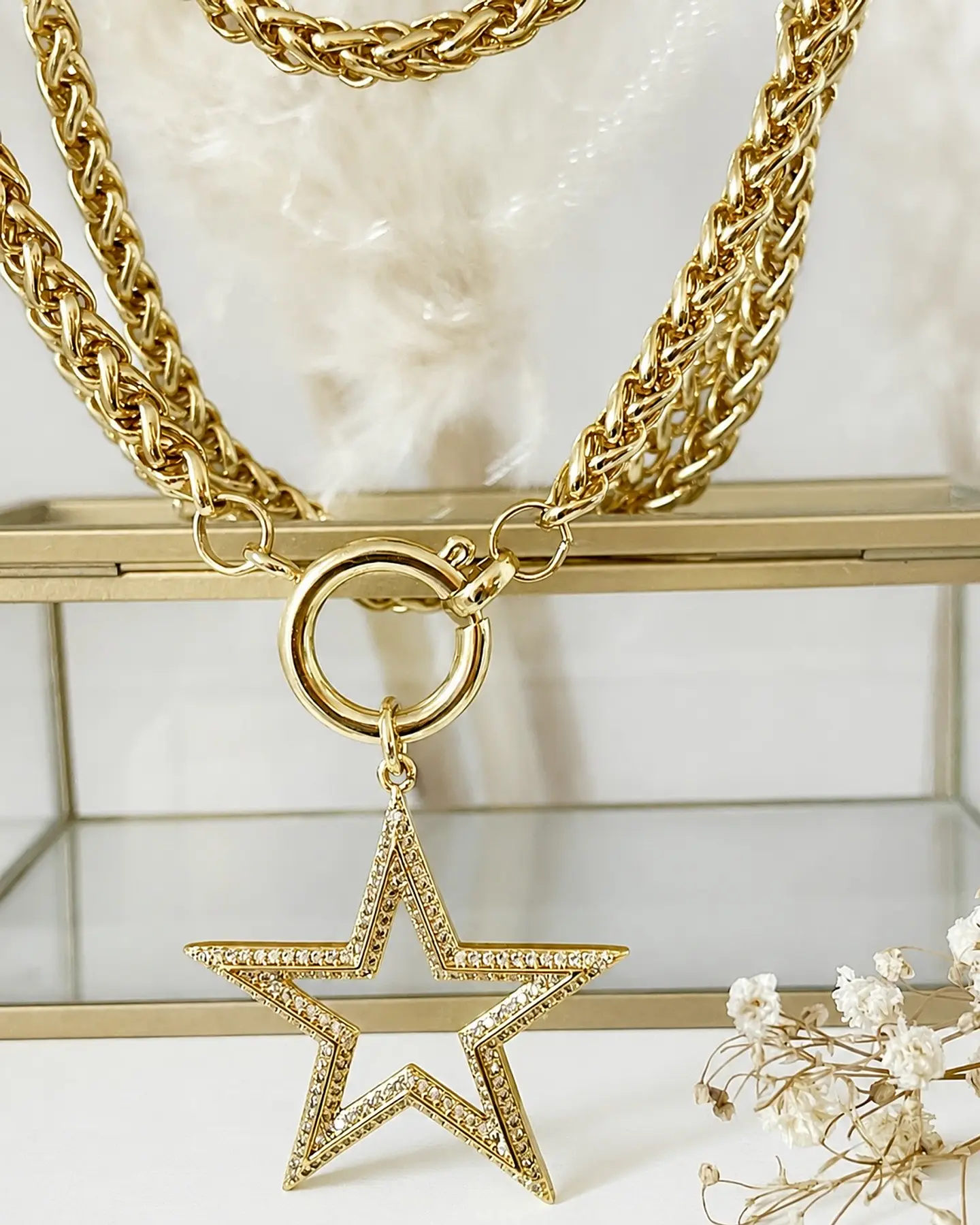 Collar XL Maxi Estrella Circones eslabones trigo gold 4