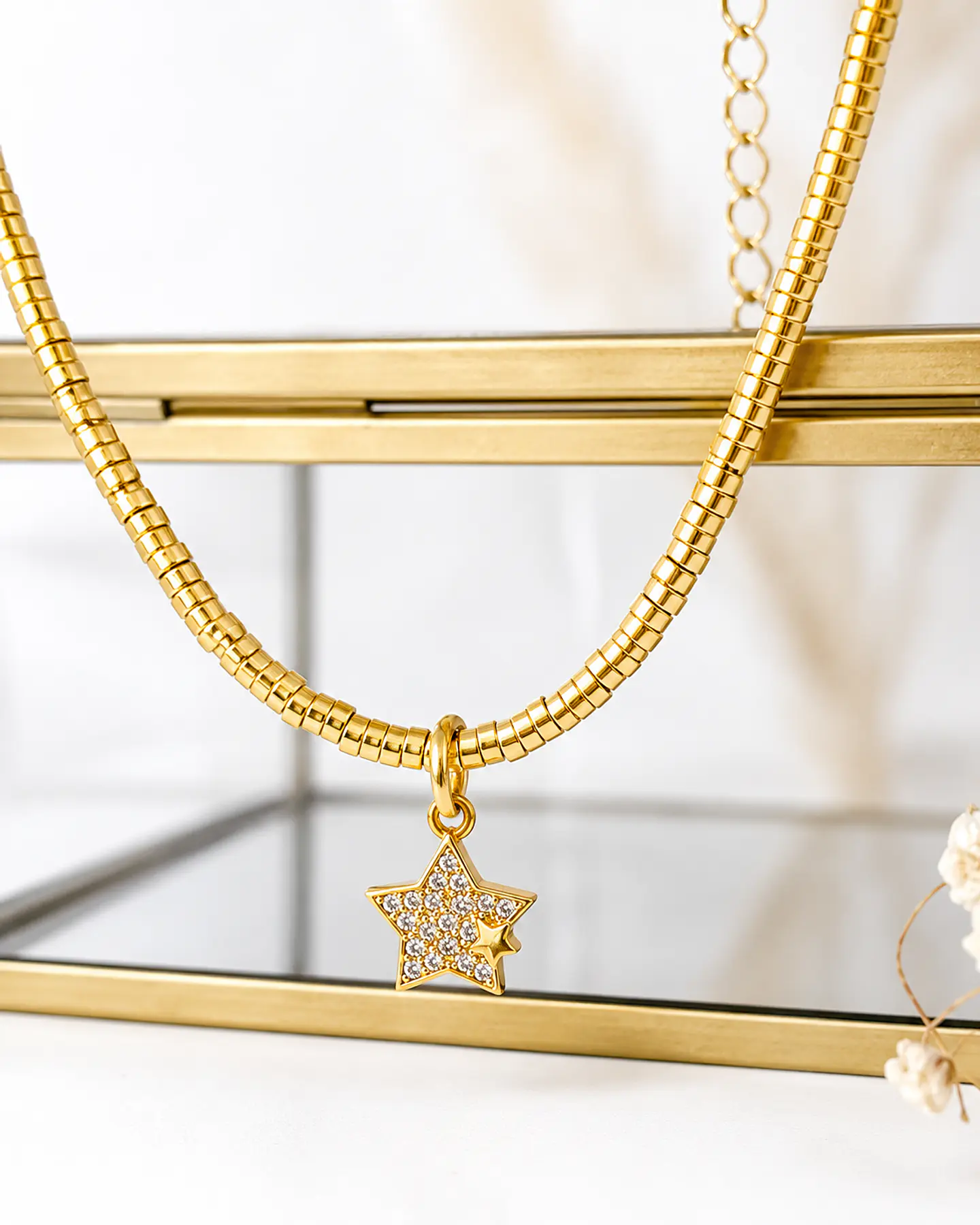 Collar Mostacilla Tubo apunto de Luz Estrellita Gold 3