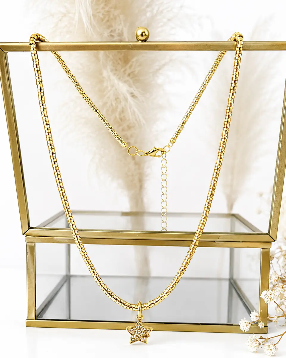 Collar Mostacilla Tubo apunto de Luz Estrellita Gold 2