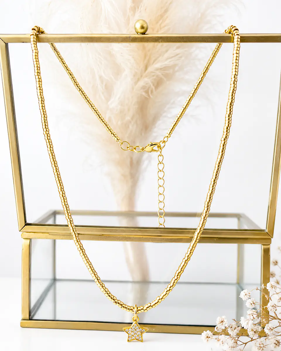 Collar Mostacilla Tubo apunto de Luz Estrellita Gold 5