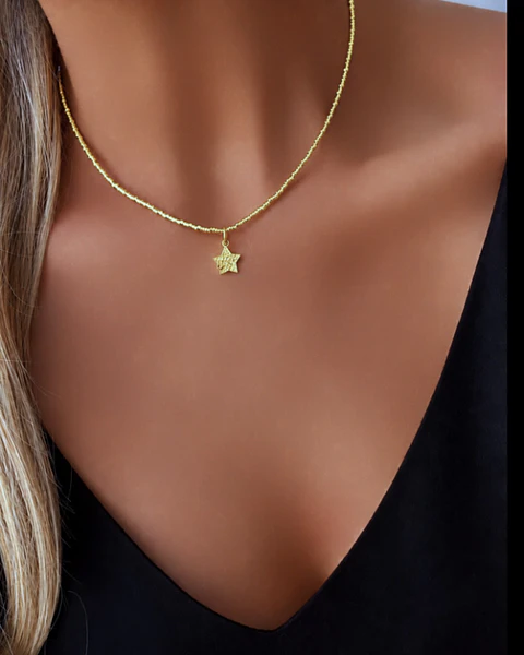 Collar Mostacilla Tubo apunto de Luz Estrellita Gold