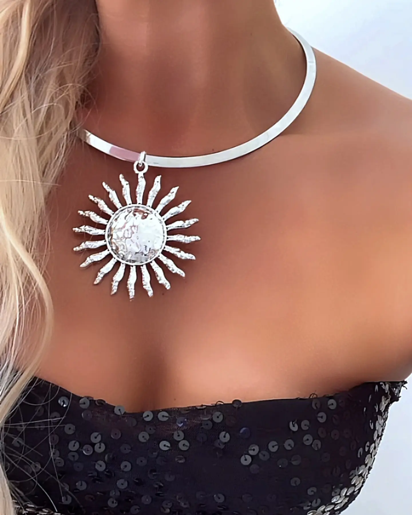 Collar Tiara Gruesa Maxi Sol Silver 4