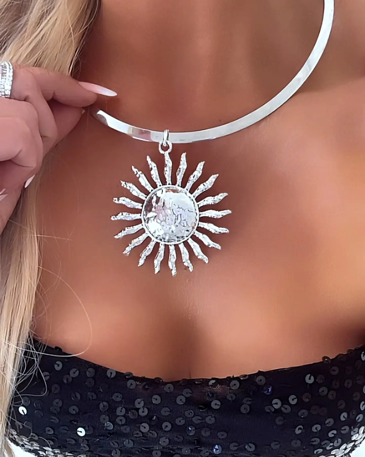 Collar Tiara Gruesa Maxi Sol Silver 7