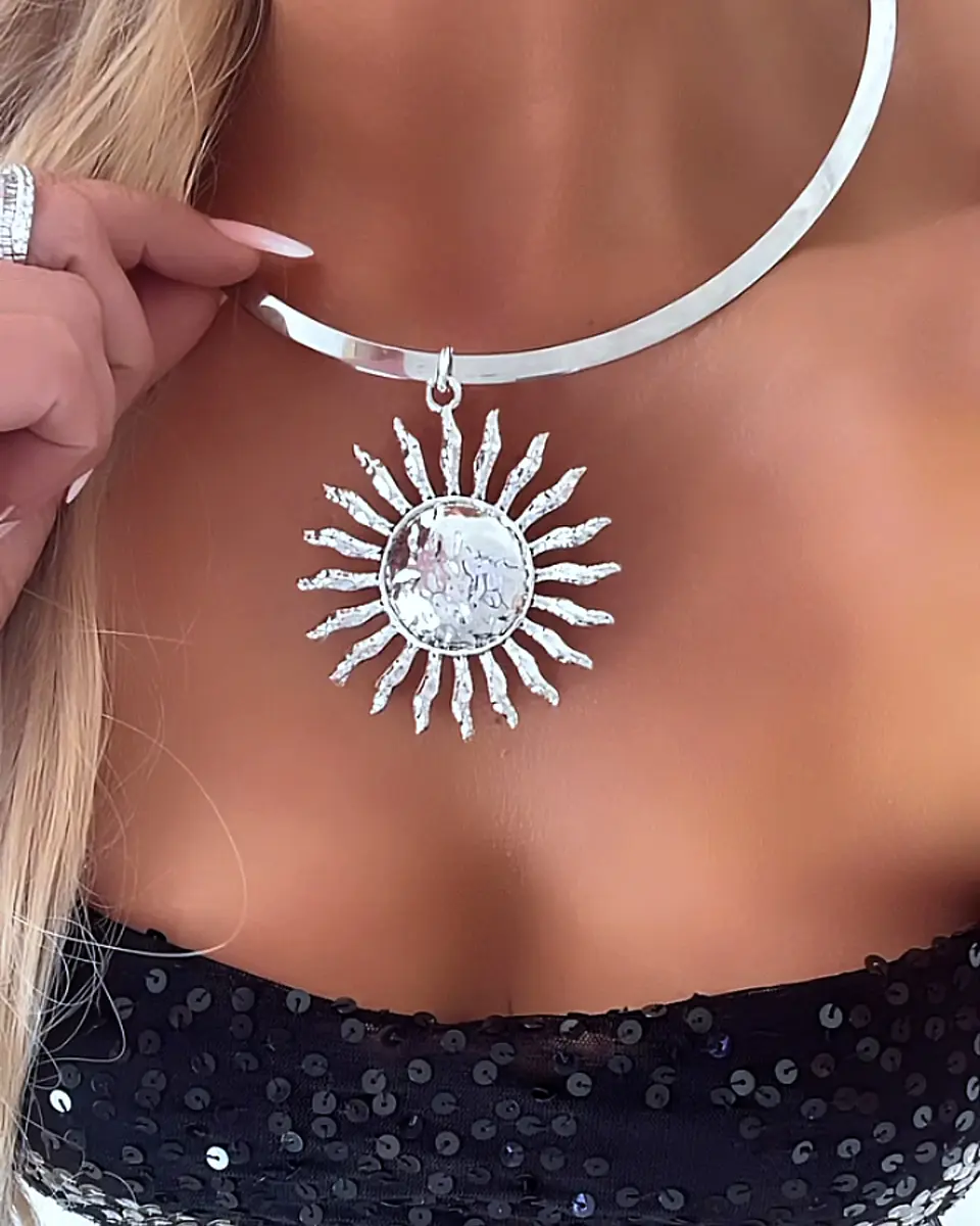 Collar Tiara Gruesa Maxi Sol Silver 7