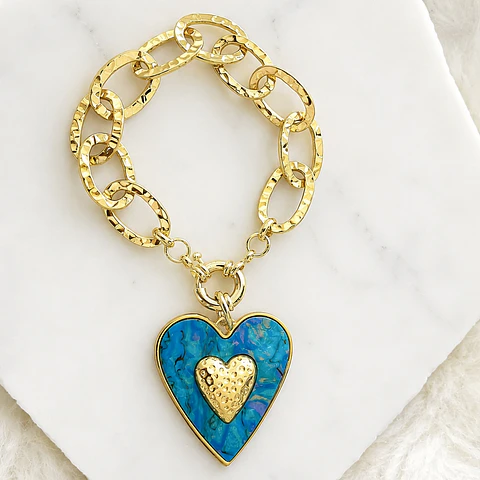 Pulsera Corazón Turquesa Maxi Eslabones Gold
