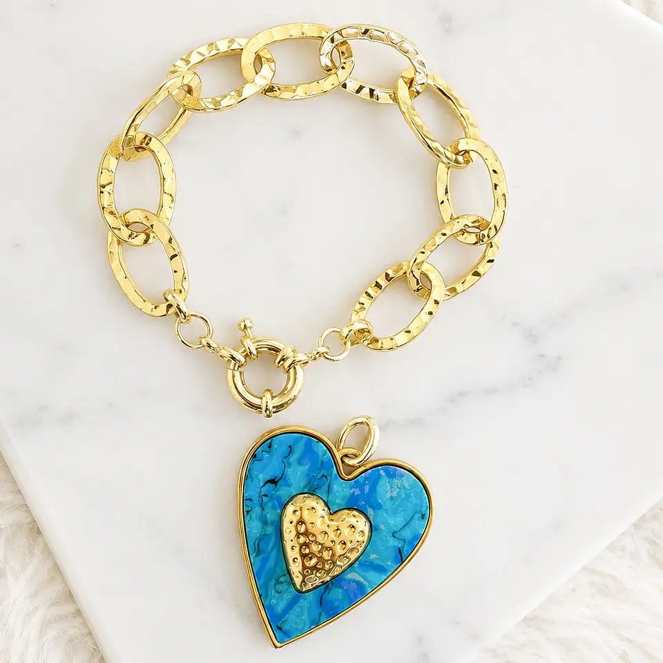 Pulsera Corazón Turquesa Maxi Eslabones Gold 2