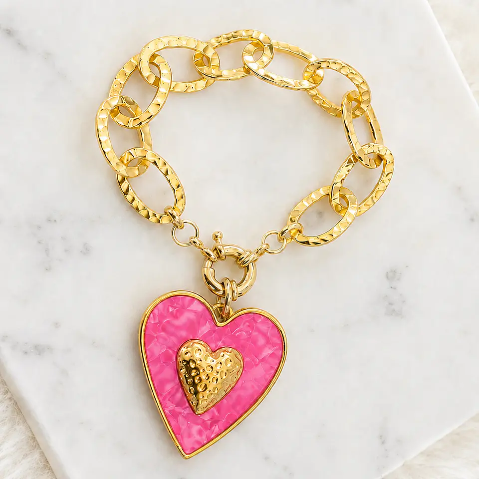 Pulsera Corazón Pink Maxi Eslabones Gold 1