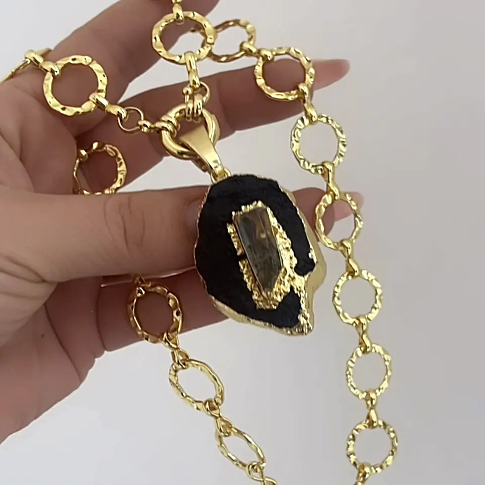 Collar Turmalina Negra eslabones circulares Gold 2