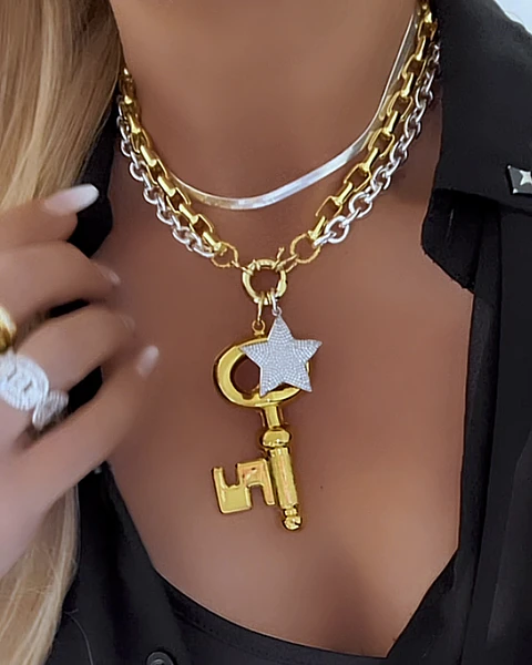  Collar doble Maxi Llave Estrella Silver & Gold
